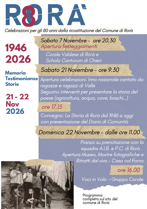 Celebrazioni per gli 80 anni dalla ricostituzione del Comune di Rorà